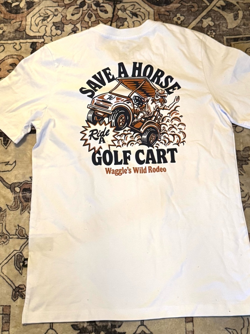 Waggle's Wild Rodeo Save a Horse, Ride a Golf Cart Short Sleeve Tee - White